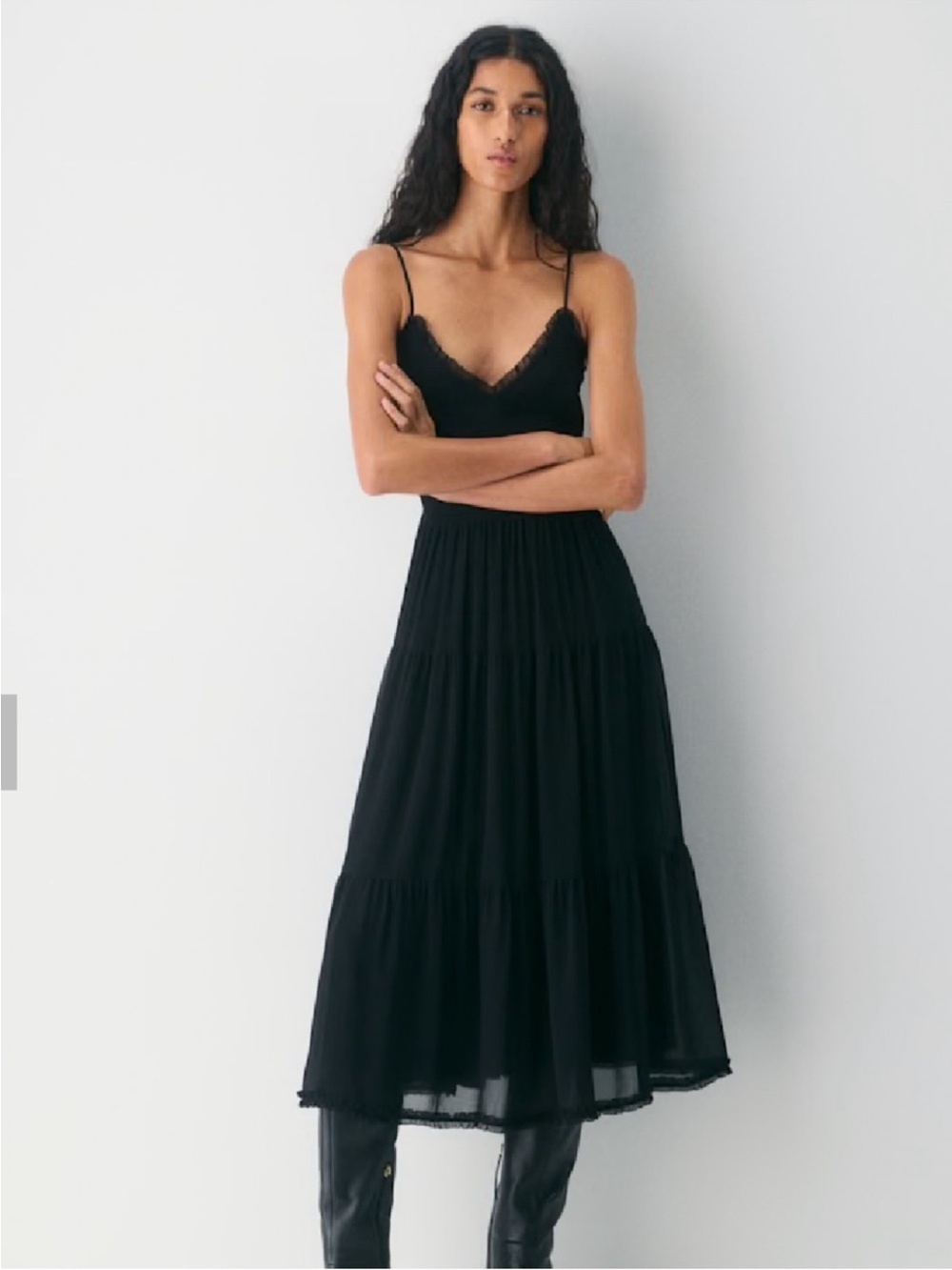 Aritzia Tuberose tiered chiffon black dress